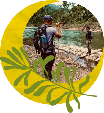 A Wildlife Heritage Area visitor in a graphic wreath