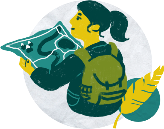 A graphic representing a visiting tourist