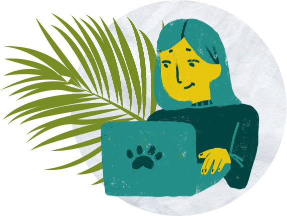 A graphic of a person working on a laptop