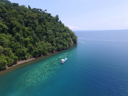 A whale watching tour boat at Golfo Dulce Whale Heritage Area